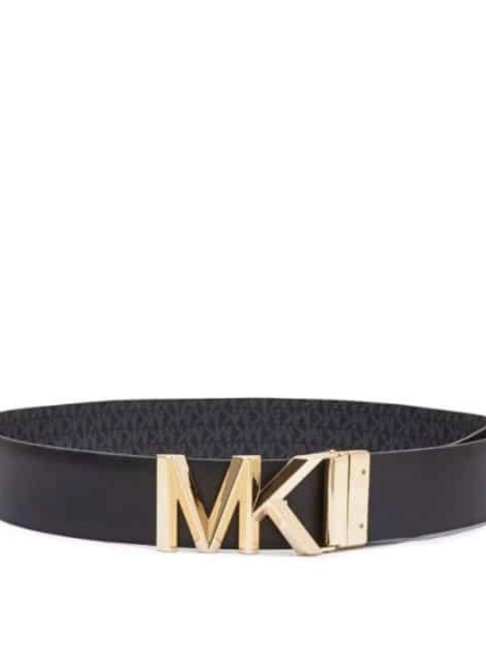 Michael Kors Black Leather Reversable Belt with Gold MK Buckle